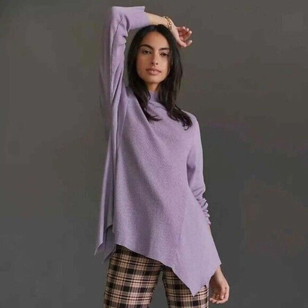 Anthropologie T.la Small S Lavender Sloane Knit Tunic Top Asymmetric Waffle Knit